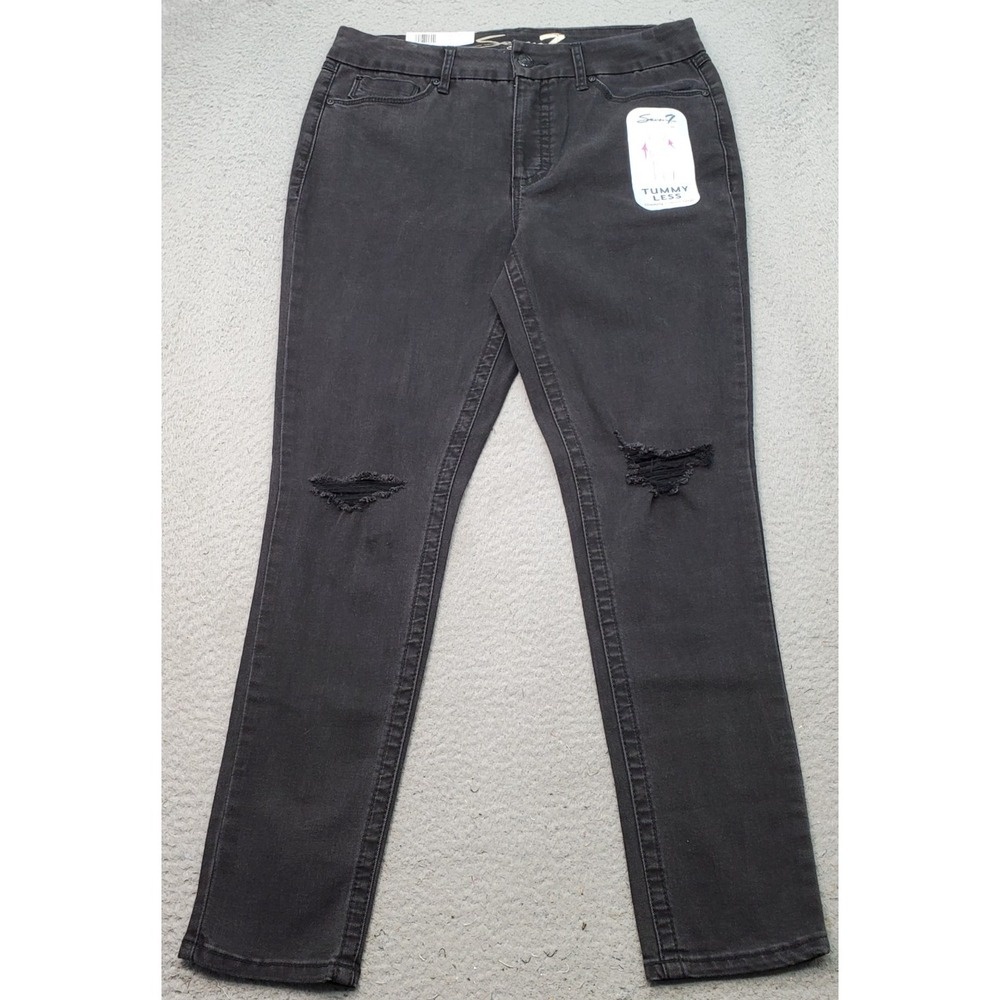 Seven7 Skinny Jeans Womens 14‎ Black Denim Stretch Comfort Distressed High Rise